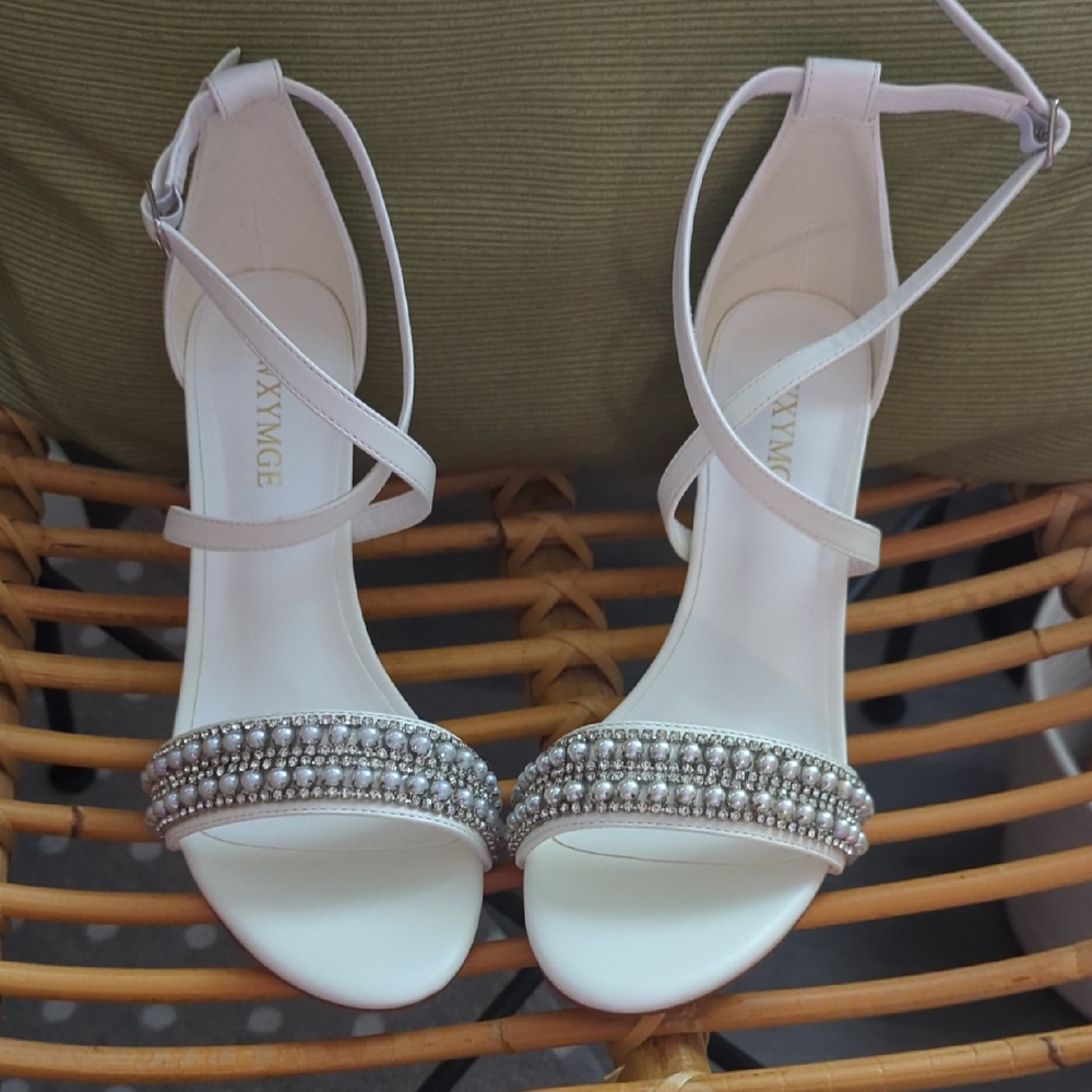 Elegant White Strappy Heels with Silver Accents